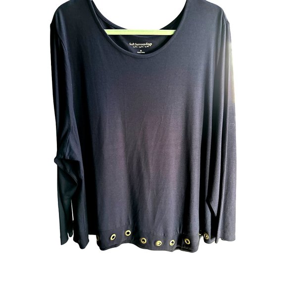 Soft Surroundings size 3X navy grommets hem long sleeve top missing fabric tag - Picture 1 of 5